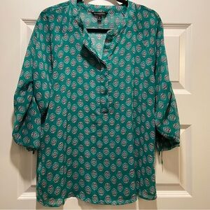 Banana Republic Teal and White Patterned Blouse Size M